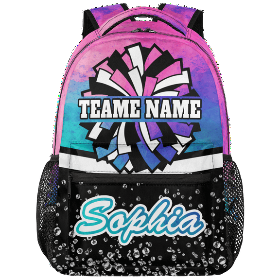 Jiaoprinted Custom Cheer Backpack for Cheerleader, Personalized Cheer Shoulder Bag with Name, Cheerleading Daypack Cheer Team, Ink Pinks Blue