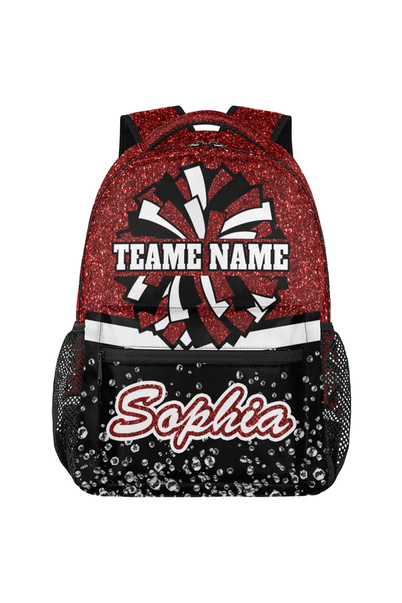 Custom Cheer Backpack for Cheerleader, Personalized Cheer Shoulder Bag with Name, Cheerleading Daypack Cheer Team, Red Glitter