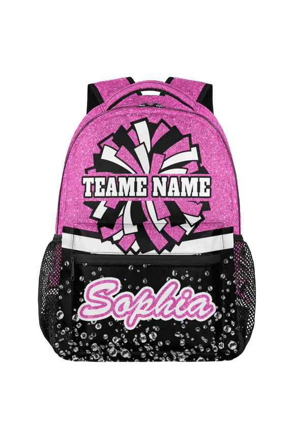 Custom Cheer Backpack for Cheerleader, Personalized Cheer Shoulder Bag with Name, Cheerleading Daypack Cheer Team, Rose Pink Glitter