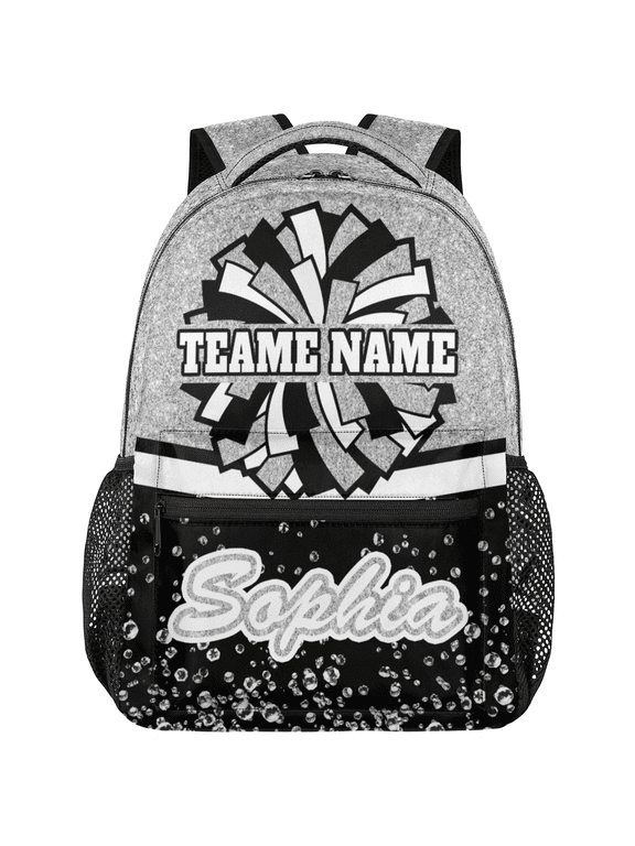 Custom Cheer Backpack for Cheerleader, Personalized Cheer Shoulder Bag with Name, Cheerleading Daypack Cheer Team, Silver