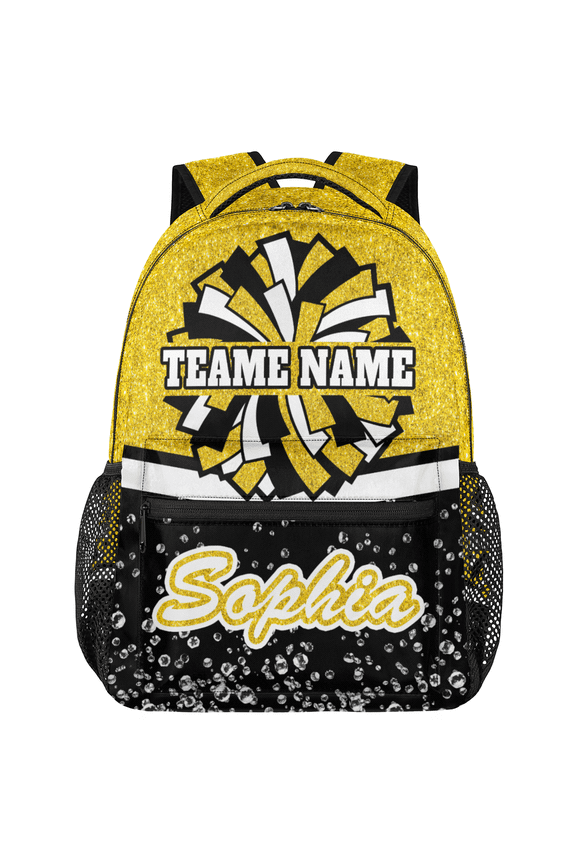 Custom Cheer Backpack for Cheerleader, Personalized Cheer Shoulder Bag with Name, Cheerleading Daypack Cheer Team, Yellow Glitter