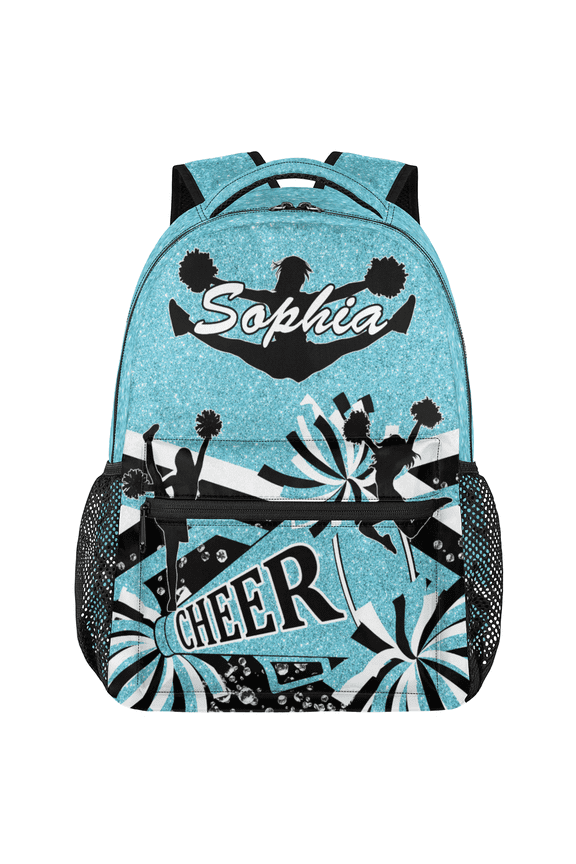 Custom Cheer Backpack with Name, Personalized Cheerleader Backpack for Cheerleading Casual Bag Backpack for Team Women Azure Glitter