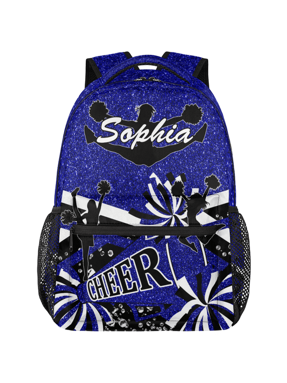 Custom Cheer Backpack with Name, Personalized Cheerleader Backpack for Cheerleading Casual Bag Backpack for Team Women Blue Glitter