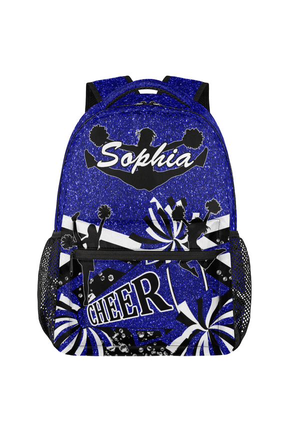 Custom Cheer Backpack with Name, Personalized Cheerleader Backpack for Cheerleading Casual Bag Backpack for Team Women Blue Glitter