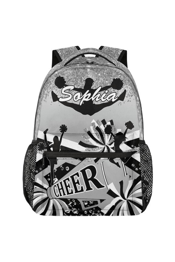 Custom Cheer Backpack with Name, Personalized Cheerleader Backpack for Cheerleading Casual Bag Backpack for Team Women Silver Glitter