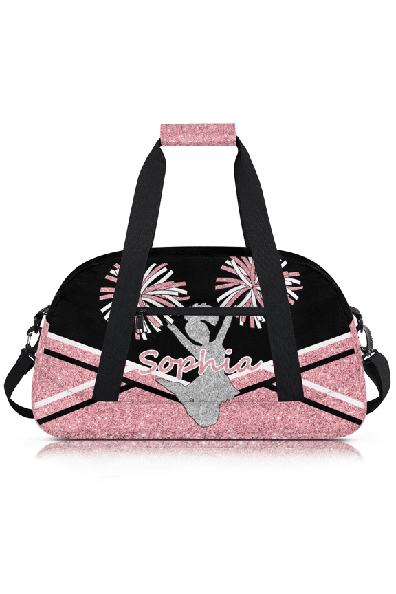 Custom Cheer Bag for Women, Personalized Cheerleading Duffel Bag with Name, Large Cheerleader Weekender Travel Bag, Glitter Coral Pinks