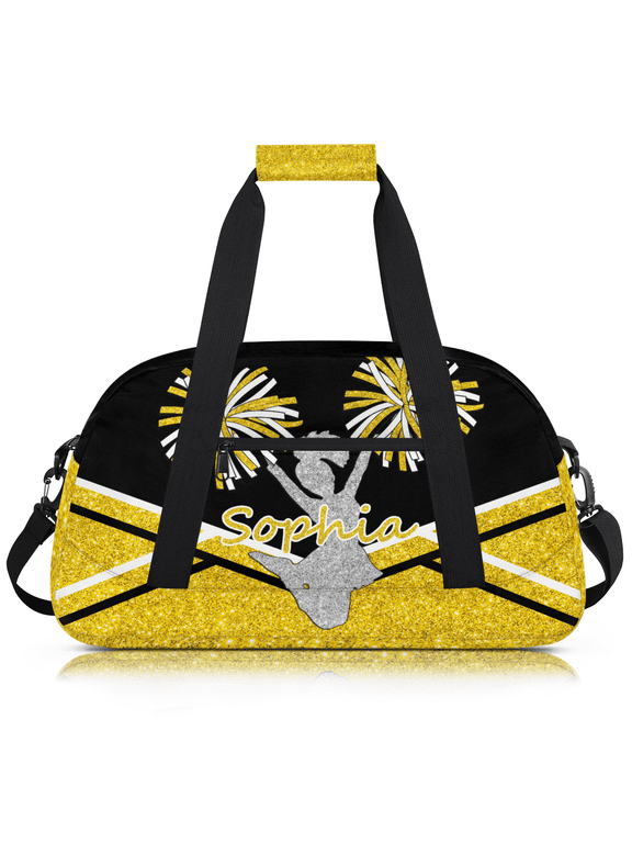 Custom Cheer Bag for Women, Personalized Cheerleading Duffel Bag with Name, Large Cheerleader Weekender Travel Bag, Glitter Gold