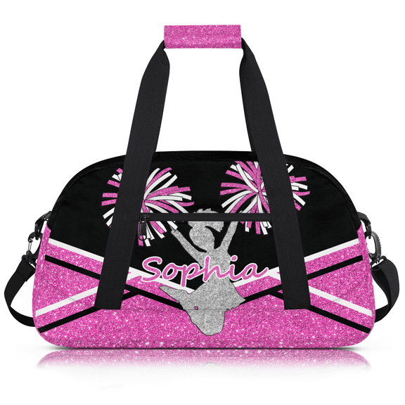 Jiaoprinted Custom Cheer Bag for Women, Personalized Cheerleading Duffel Bag with Name, Large Cheerleader Weekender Travel Bag, Glitter Rose Pink