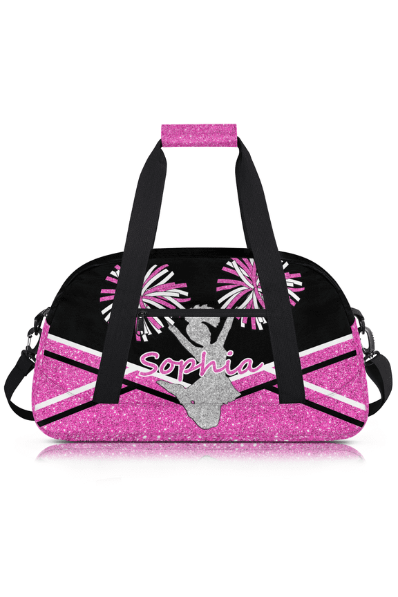 Custom Cheer Bag for Women, Personalized Cheerleading Duffel Bag with Name, Large Cheerleader Weekender Travel Bag, Glitter Rose Pink