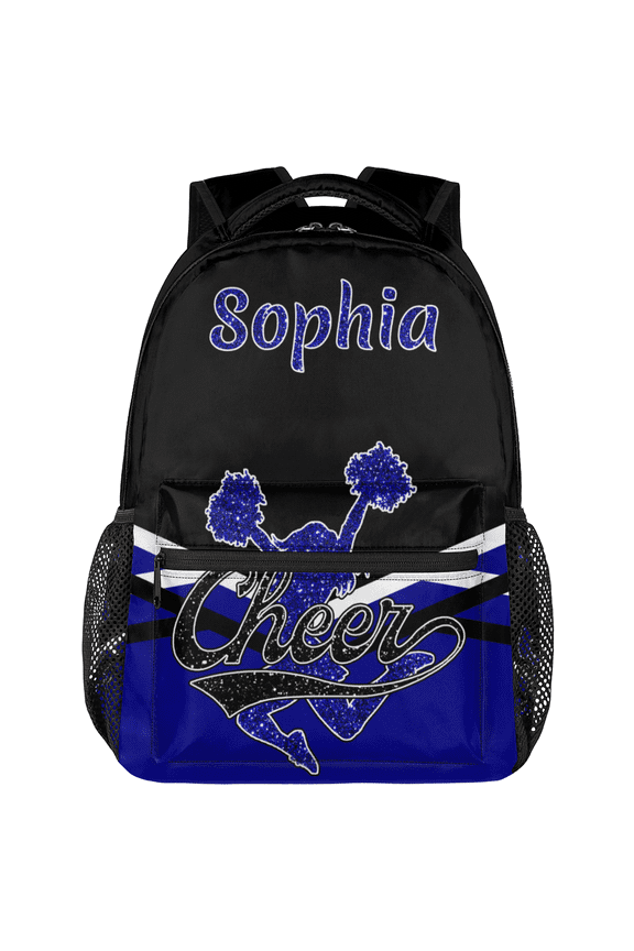 Custom Cheer Cheerleader Backpack Personalized Cheerleading Day Pack with Name Cheer Team Gym Bag for Women, Black Blue