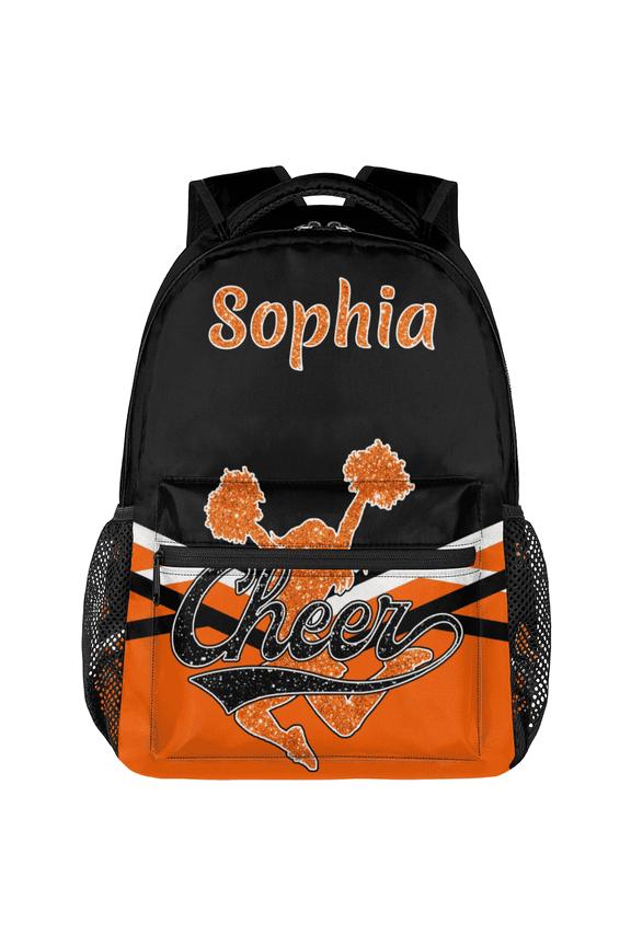 Custom Cheer Cheerleader Backpack Personalized Cheerleading Day Pack with Name Cheer Team Gym Bag for Women, Black Orange