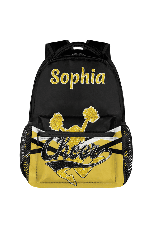 Custom Cheer Cheerleader Backpack Personalized Cheerleading Day Pack with Name Cheer Team Gym Bag for Women, Gold