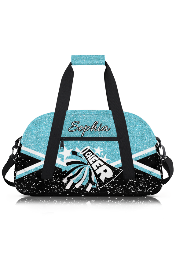 Custom Cheer Duffel Bag, Personalized Sport Gym Bags with Name, Customized Travel Weekender Overnight Bag for Cheerleader, Azure Glitter