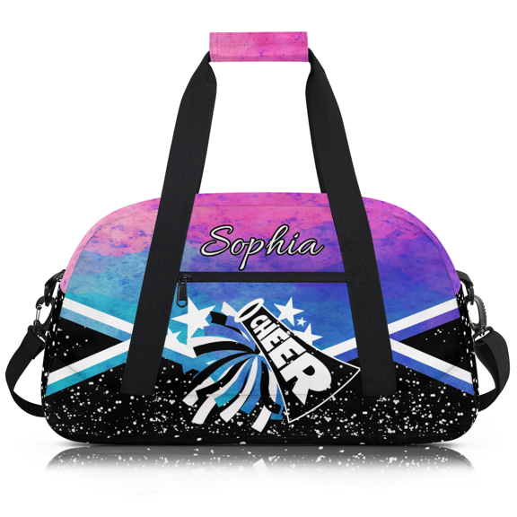 Jiaoprinted Custom Cheer Duffel Bag, Personalized Sport Gym Bags with Name, Customized Travel Weekender Overnight Bag for Cheerleader, Ink Pinks Blue