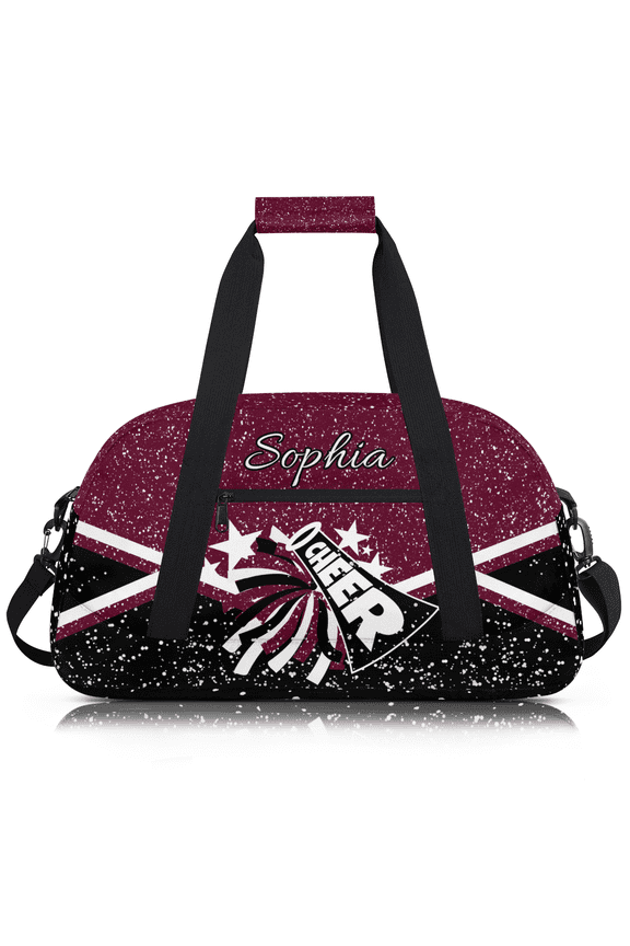 Custom Cheer Duffel Bag, Personalized Sport Gym Bags with Name, Customized Travel Weekender Overnight Bag for Cheerleader, Maroon Glitter