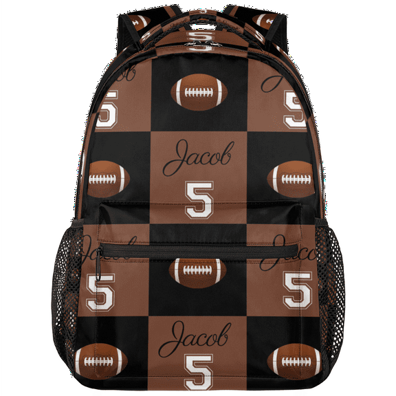 Jiaoprinted Custom Football Theme Backpack with Name, Personalized Lightweight Casual Daypack for Women Men, Customized 18 Inch Travel Back Pack