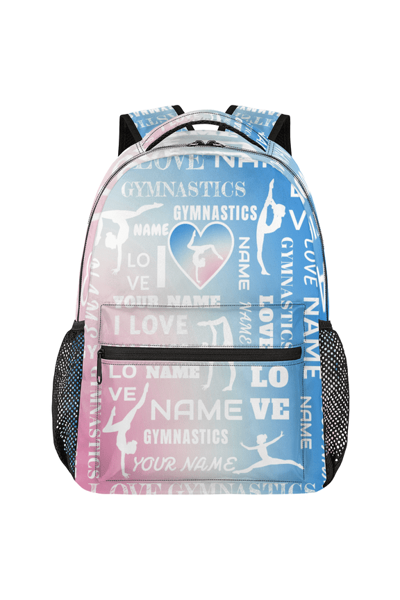 Custom Gymnastic Backpack, 18 Inch Personalized Dance Bag with Name, Lightweight Casual Travel Daypack for Teen Women, Light Pink Blue
