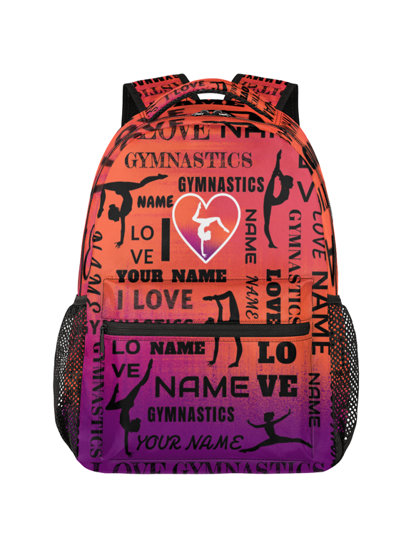 Custom Gymnastic Backpack, 18 Inch Personalized Dance Bag with Name, Lightweight Casual Travel Daypack for Teen Women, Purple Orange
