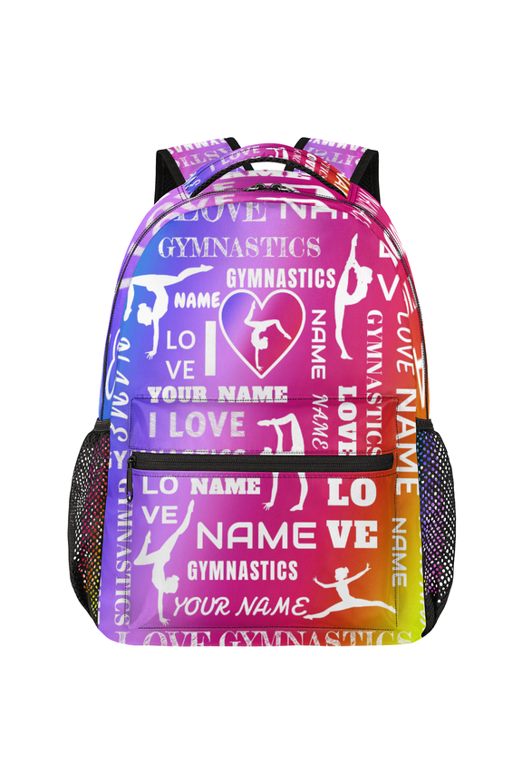 Custom Gymnastic Backpack, 18 Inch Personalized Dance Bag with Name, Lightweight Casual Travel Daypack for Teen Women, Purple Pink Red