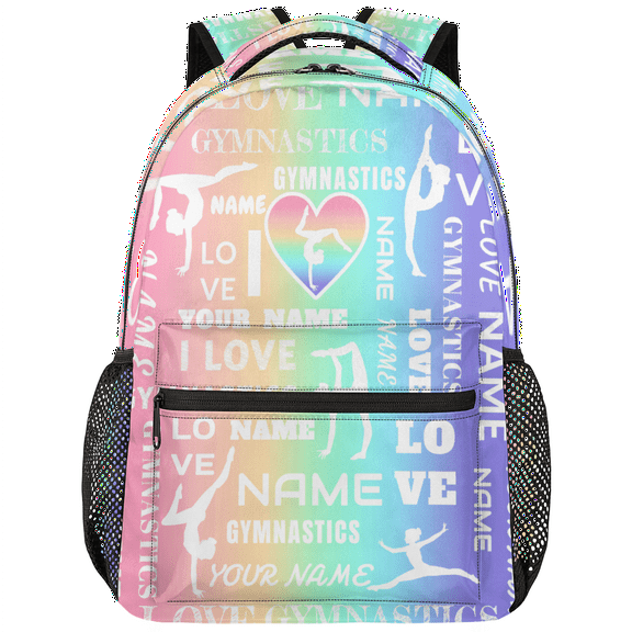 Jiaoprinted Custom Gymnastic Backpack, 18 Inch Personalized Dance Bag with Name, Lightweight Casual Travel Daypack for Teen Women, Purple Pink