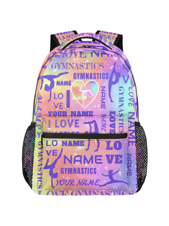 Custom Gymnastic Backpack, 18 Inch Personalized Dance Bag with Name, Lightweight Casual Travel Daypack for Teen Women, Purple