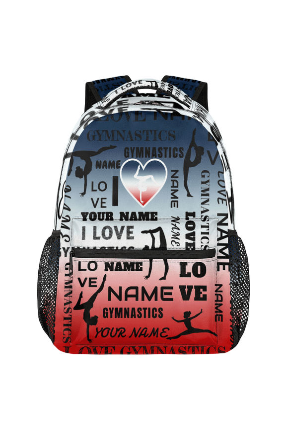 Custom Gymnastic Backpack, 18 Inch Personalized Dance Bag with Name, Lightweight Casual Travel Daypack for Teen Women, Red Blue