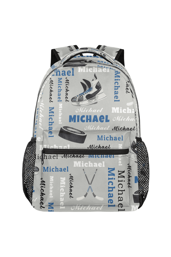 Custom Hockey Backpack with Name, Personalized Lightweight Casual Daypack for Women Men, Customized 18 Inch Travel Back Pack