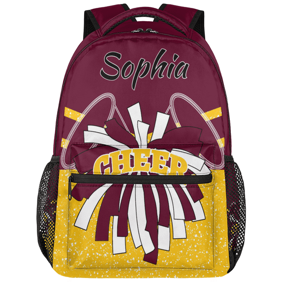 Jiaoprinted Custom Maroon Yellow Cheer Backpack for Cheerleader, Personalized Cheerleading Backpack, Coach Daypack for Cheer Team Gifts