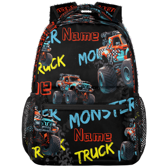 Jiaoprinted Custom Monster Truck Car Backpack with Name, Personalized Lightweight Casual Daypack for Women Men, Customized Travel Back Pack