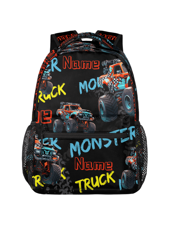 Custom Monster Truck Car Backpack with Name, Personalized Lightweight Casual Daypack for Women Men, Customized Travel Back Pack