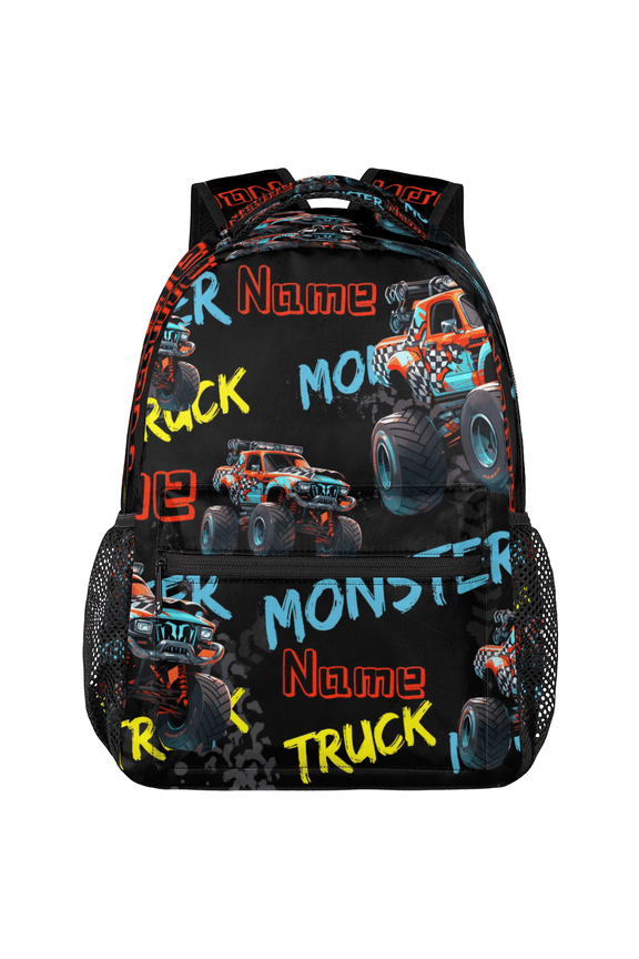 Custom Monster Truck Car Backpack with Name, Personalized Lightweight Casual Daypack for Women Men, Customized Travel Back Pack