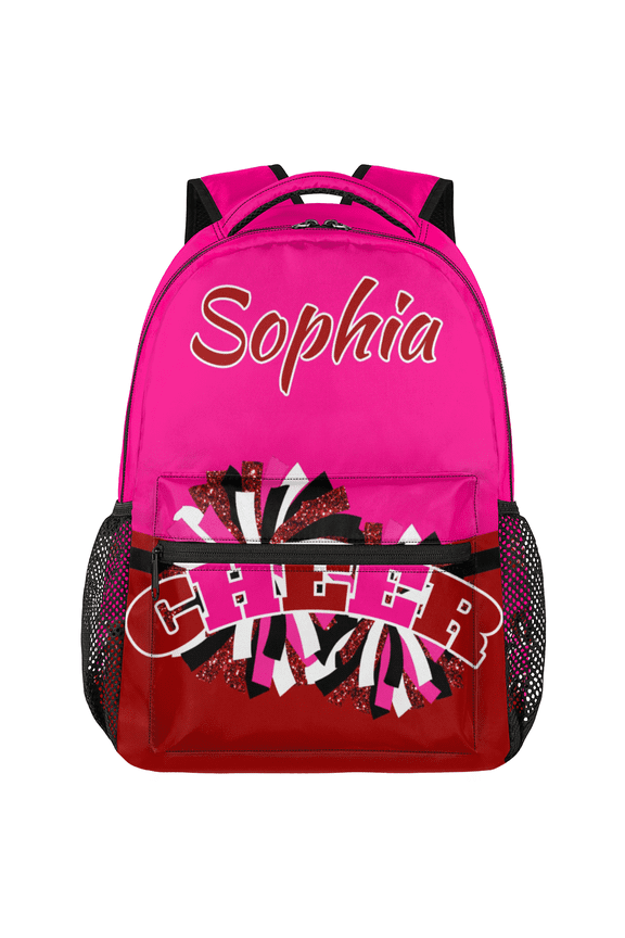 Custom Pink Red Cheer Backpack, Personalized Cheerleader Backpack Bag Coach Casual Travel Daypack for Cheer Team Gift