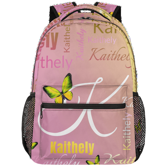 Jiaoprinted Custom Yellow Pink Butterfly Backpack for Woman, 18 Inch Butterflies Personalized Large Casual Bag Daypack, Customized Travel Backpacks