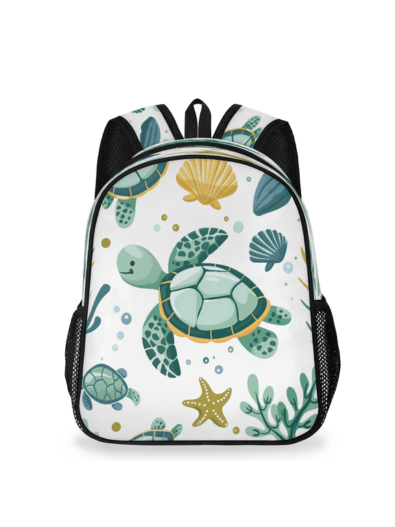 Cute Cartoon Sea Turtle Backpack, Lightweight Casual Daypack with Chest Strap & Water Bottle Pockets, Ocean Turtle Shell Sports Travel Bag for Work