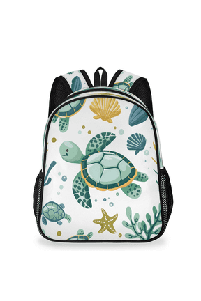 Cute Cartoon Sea Turtle Backpack, Lightweight Casual Daypack with Chest Strap & Water Bottle Pockets, Ocean Turtle Shell Sports Travel Bag for Work