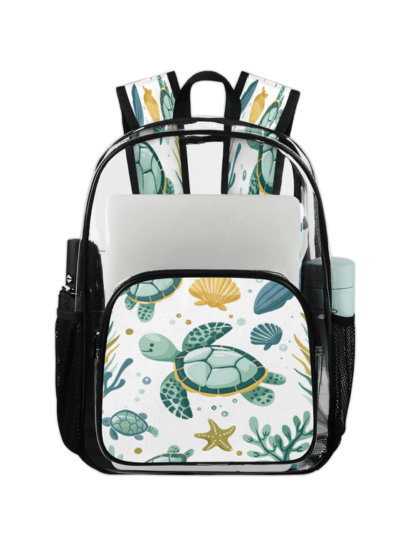 Cute Cartoon Sea Turtle Clear Backpack for Stadium Events, Ocean Turtle Shell Transparent Plastic Bag for Games, Security Checks, Festivals, Concerts