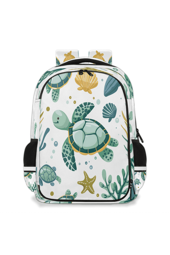 Cute Cartoon Sea Turtle Multi-Functional Backpack, 16" Waterproof Travel Casual Daypack with Reflective Strip, Ocean Turtle Shell Work Laptop Backpack for Men Women