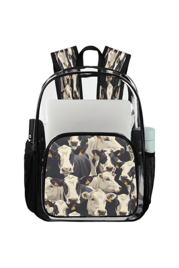 Cute Cows Clear Backpack for Stadium Events, Transparent Backpacks See Through Plastic Bag for Concerts & Work, Farm Animal