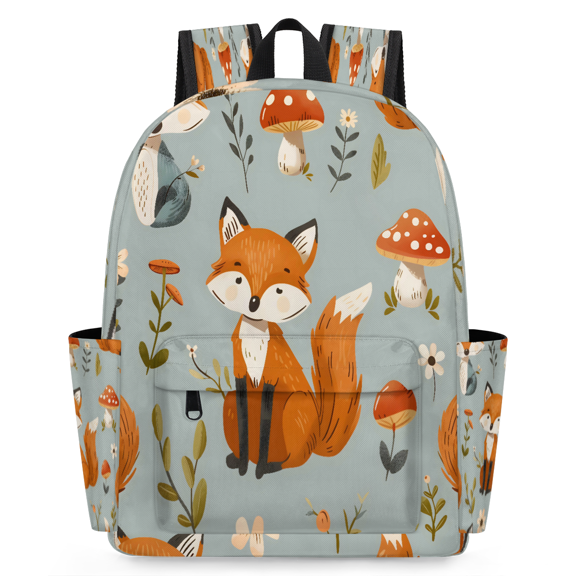 Jiaoprinted Cute Fox Backpack, Lightweight 15 Inch Laptop Backpack for Men Women, Casual Daypack for Travel Work, Mushrooms Flower