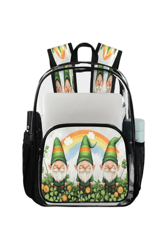 Cute Gnomes Clear Backpack for Stadium Events, Transparent Backpacks See Through Plastic Bag for Concerts & Work, St Patricks Day