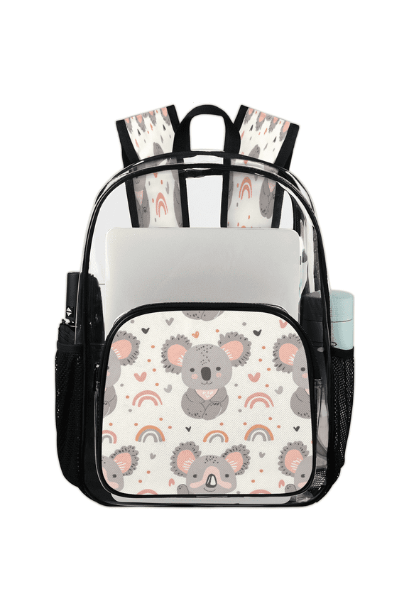 Cute Koalas Clear Backpack for Stadium Events, Rainbows Transparent Plastic Bag for Games, Security Checks, Festivals, Concerts