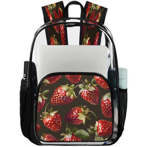 Jiaoprinted Cute Strawberry Clear Backpack for Stadium Events, Summer Fruit Transparent Plastic Bag for Games, Security Checks, Festivals, Concerts