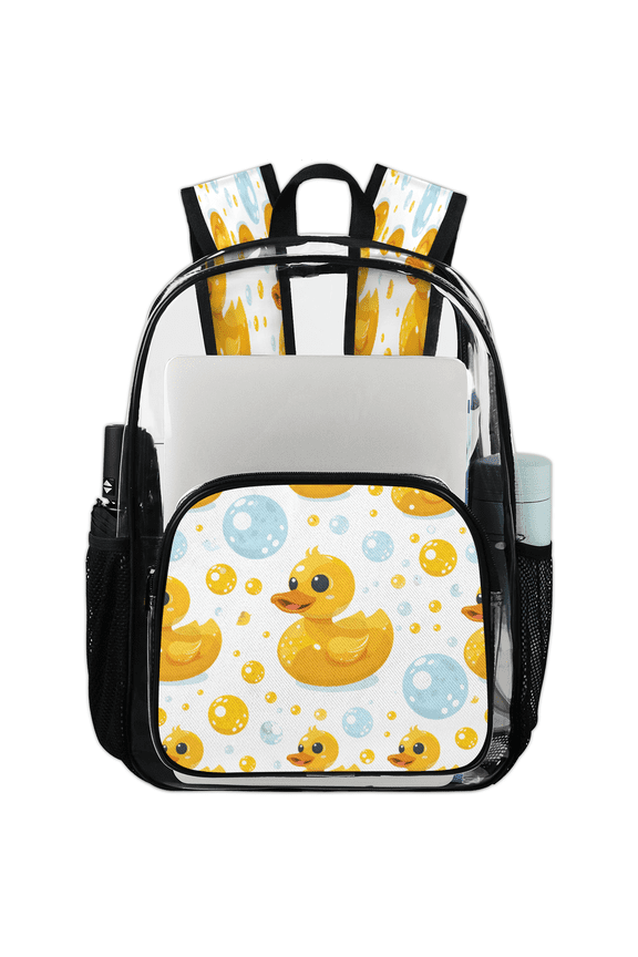 Cute Yellow Rubber Duck Clear Backpack for Stadium Events, Bubbles Ducks Transparent Plastic Bag for Games, Security Checks, Festivals, Concerts