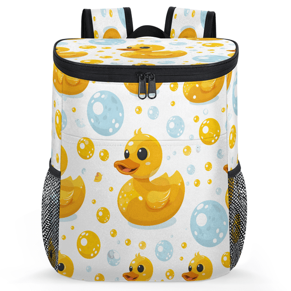Jiaoprinted Cute Yellow Rubber Duck Leakproof Cooler Backpack, Bubbles Ducks Insulated Backpack Cooler for Outdoor