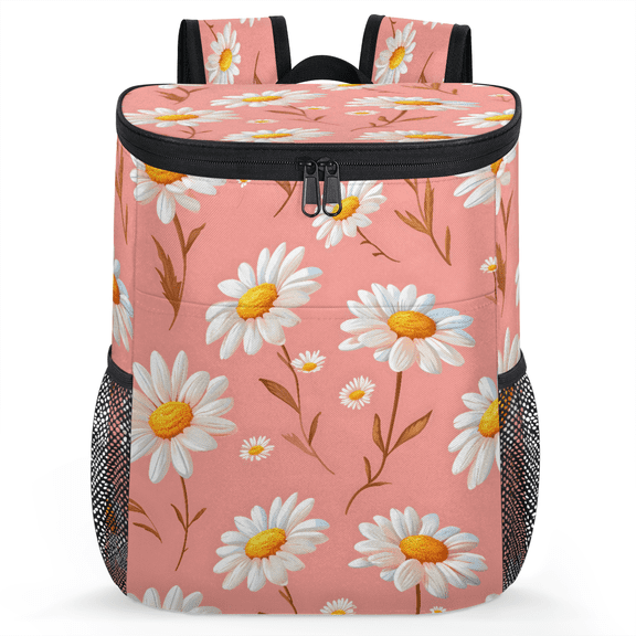 Jiaoprinted Daisies Leakproof Cooler Backpack, Spring Floral Insulated Backpack Cooler for Outdoor