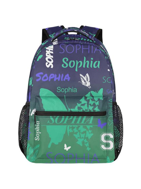 Dark Purple Green Butterfly Custom Backpack, Butterflies Personalized Backpack with Name, Customized Casual Bag Daypack for Woman