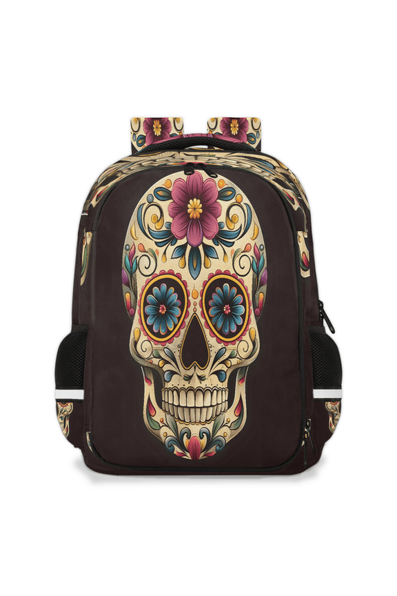 Day of the Dead Travel Backpack for Adults, Multi-Functional Casual Daypack with Adjustable Shoulder Straps, Helloween Flower Skull Laptop Bag for Work Outdoor
