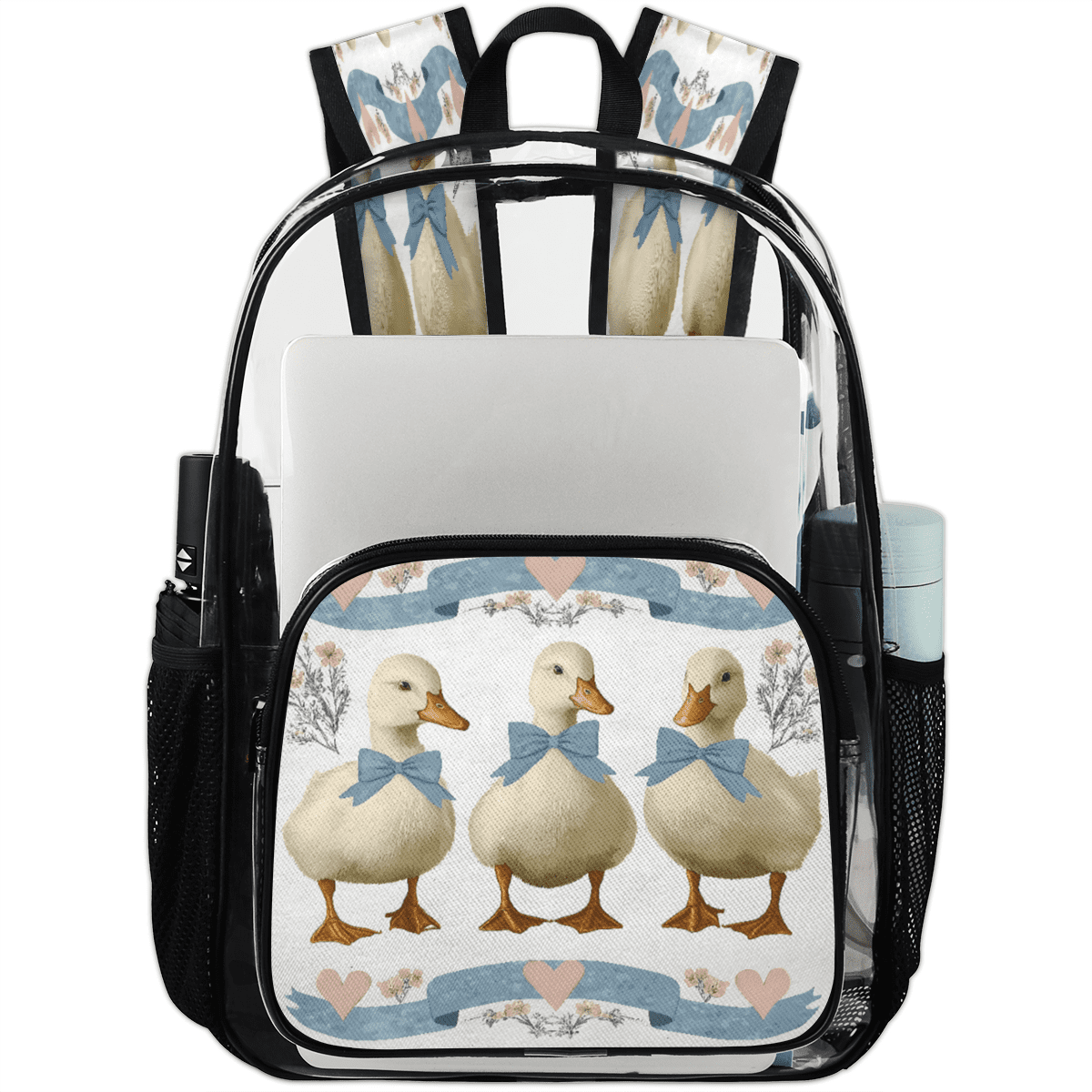 Jiaoprinted Duck with Blue Bow Clear Backpack for Stadium Events