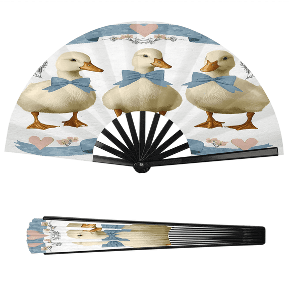 Jiaoprinted Duck with Blue Bow Folding Hand Fan, Large Portable ...
