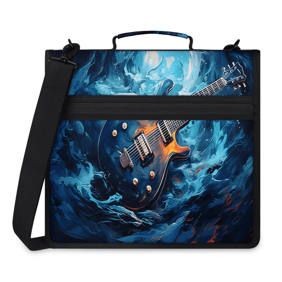 Jiaoprinted Electric Guitar Zipper 3 D-Ring Binder Bag with Shoulder Strap, Music Themed Guitar Waterproof Expanding Binder, Multi-Pocket Portfolio Organizer Case